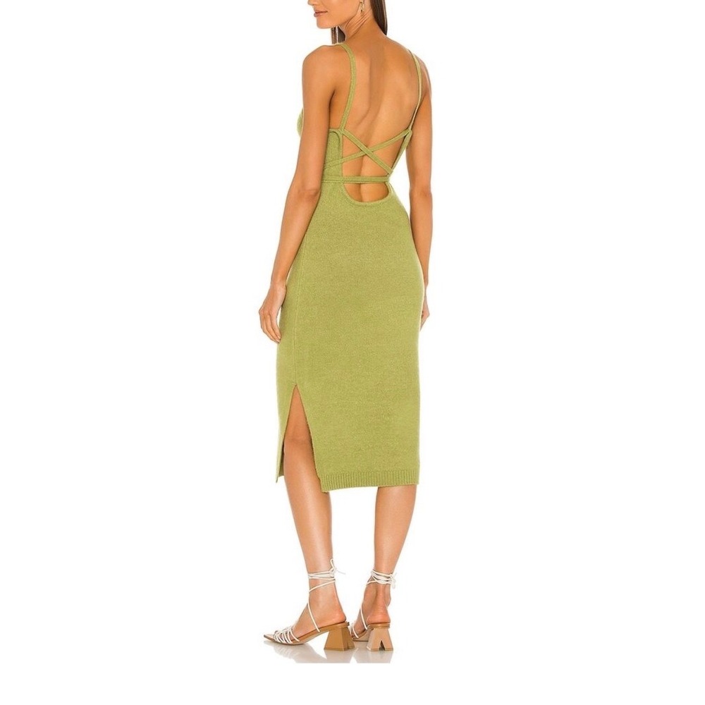 Line and Dot Megan Olive Green Knit Open Tie Back Midi Dress LD4391L Size Small